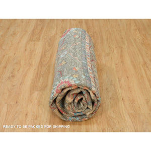 10'x10' Chocolate Chip Brown, Striae Pattern Hand Knotted Persian Scrolls Leaf and Flower Design, Textured Wool and Silk, Oriental Square Rug FWR541326