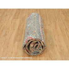 Load image into Gallery viewer, 10&#39;x10&#39; Chocolate Chip Brown, Striae Pattern Hand Knotted Persian Scrolls Leaf And Flower Design, Textured Wool And Silk, Oriental Square Rug FWR541326