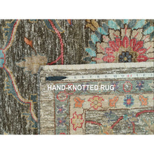 Load image into Gallery viewer, 10&#39;x10&#39; Chocolate Chip Brown, Striae Pattern Hand Knotted Persian Scrolls Leaf And Flower Design, Textured Wool And Silk, Oriental Square Rug FWR541326