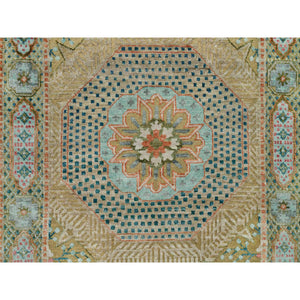 3'1"x5' Travertine Brown, Hand Knotted Textured Wool and Silk, Mamluk Geometric Medallions Design, Oriental Rug FWR541344