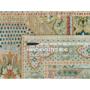 3'1"x5' Travertine Brown, Hand Knotted Textured Wool and Silk, Mamluk Geometric Medallions Design, Oriental Rug FWR541344