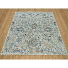 Load image into Gallery viewer, 8&#39;x8&#39; Delicate White, Sickle Leaf Hand Knotted Soft Pile Design, Silk With Textured Wool, Square Oriental Rug FWR541356