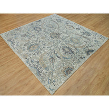 Load image into Gallery viewer, 8&#39;x8&#39; Delicate White, Sickle Leaf Hand Knotted Soft Pile Design, Silk With Textured Wool, Square Oriental Rug FWR541356