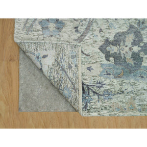 8'x8' Delicate White, Sickle Leaf Hand Knotted Soft Pile Design, Silk With Textured Wool, Square Oriental Rug FWR541356