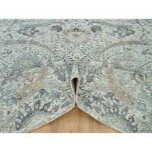 Load image into Gallery viewer, 8&#39;x8&#39; Delicate White, Sickle Leaf Hand Knotted Soft Pile Design, Silk With Textured Wool, Square Oriental Rug FWR541356
