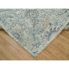 Load image into Gallery viewer, 8&#39;x8&#39; Delicate White, Sickle Leaf Hand Knotted Soft Pile Design, Silk With Textured Wool, Square Oriental Rug FWR541356