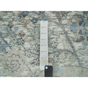 8'x8' Delicate White, Sickle Leaf Hand Knotted Soft Pile Design, Silk With Textured Wool, Square Oriental Rug FWR541356
