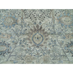 8'x8' Delicate White, Sickle Leaf Hand Knotted Soft Pile Design, Silk With Textured Wool, Square Oriental Rug FWR541356