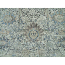 Load image into Gallery viewer, 8&#39;x8&#39; Delicate White, Sickle Leaf Hand Knotted Soft Pile Design, Silk With Textured Wool, Square Oriental Rug FWR541356