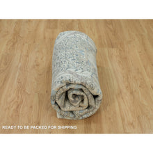 Load image into Gallery viewer, 8&#39;x8&#39; Delicate White, Sickle Leaf Hand Knotted Soft Pile Design, Silk With Textured Wool, Square Oriental Rug FWR541356