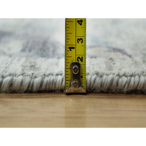 8'x8' Delicate White, Sickle Leaf Hand Knotted Soft Pile Design, Silk With Textured Wool, Square Oriental Rug FWR541356