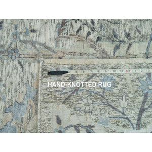 8'x8' Delicate White, Sickle Leaf Hand Knotted Soft Pile Design, Silk With Textured Wool, Square Oriental Rug FWR541356