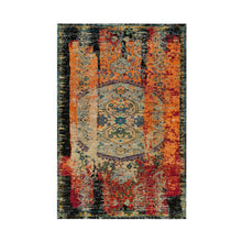 Load image into Gallery viewer, 3&#39;2&quot;x5&#39;1&quot; Coral Rose Red with Asphalt Black, Hand Knotted, Ancient Ghazni Wool Ottoman Erased Design, Oriental Rug FWR541368