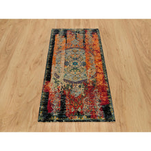 Load image into Gallery viewer, 3&#39;2&quot;x5&#39;1&quot; Coral Rose Red with Asphalt Black, Hand Knotted, Ancient Ghazni Wool Ottoman Erased Design, Oriental Rug FWR541368