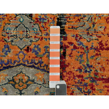 Load image into Gallery viewer, 3&#39;2&quot;x5&#39;1&quot; Coral Rose Red with Asphalt Black, Hand Knotted, Ancient Ghazni Wool Ottoman Erased Design, Oriental Rug FWR541368
