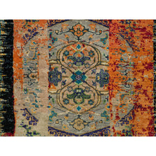 Load image into Gallery viewer, 3&#39;2&quot;x5&#39;1&quot; Coral Rose Red with Asphalt Black, Hand Knotted, Ancient Ghazni Wool Ottoman Erased Design, Oriental Rug FWR541368