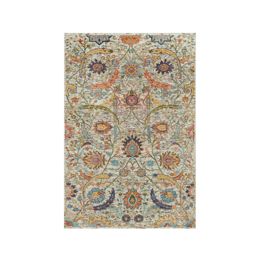3'x5' Manchester Tan, Hand Knotted Sickle Leaf Design, Silk With Textured Wool, Soft Pile Oriental Rug FWR541386