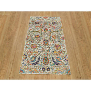 3'x5' Manchester Tan, Hand Knotted Sickle Leaf Design, Silk With Textured Wool, Soft Pile Oriental Rug FWR541386