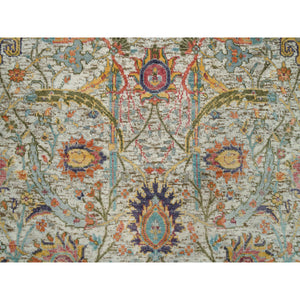 3'x5' Manchester Tan, Hand Knotted Sickle Leaf Design, Silk With Textured Wool, Soft Pile Oriental Rug FWR541386