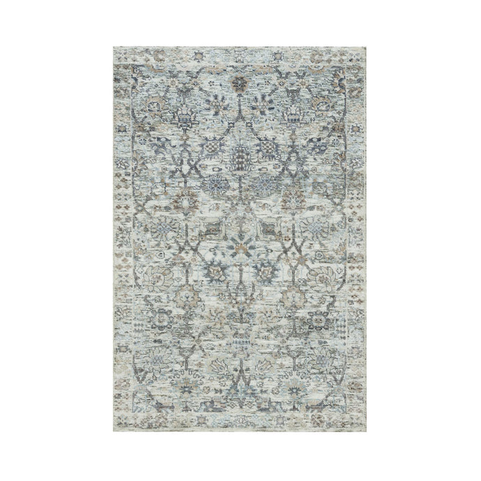 3'x5' Gardenia Ivory, Silk With Textured Wool Hand Knotted, Tabriz Vase With Pomegranate Design, Oriental Rug FWR541392