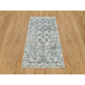 3'x5' Gardenia Ivory, Silk With Textured Wool Hand Knotted, Tabriz Vase With Pomegranate Design, Oriental Rug FWR541392