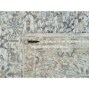 3'x5' Gardenia Ivory, Silk With Textured Wool Hand Knotted, Tabriz Vase With Pomegranate Design, Oriental Rug FWR541392