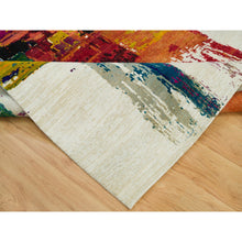 Load image into Gallery viewer, 6&#39;1&quot;x9&#39; Sandstone Ivory, Hand Knotted Modern Abstract Motifs Painter&#39;s Brush Strokes, Wool And Sari Silk, Oriental Rug FWR541404