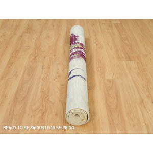 6'1"x9' Sandstone Ivory, Hand Knotted Modern Abstract Motifs Painter's Brush Strokes, Wool And Sari Silk, Oriental Rug FWR541404