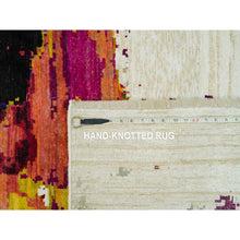 Load image into Gallery viewer, 6&#39;1&quot;x9&#39; Sandstone Ivory, Hand Knotted Modern Abstract Motifs Painter&#39;s Brush Strokes, Wool And Sari Silk, Oriental Rug FWR541404