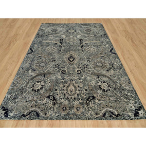 8'10"x11'10" Roasted Cashew Brown, Wool and Silk Sickle Leaf Design with Accents of Black, Oriental Rug FWR541410