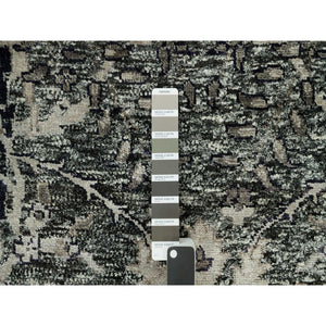 8'10"x11'10" Roasted Cashew Brown, Wool and Silk Sickle Leaf Design with Accents of Black, Oriental Rug FWR541410