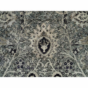8'10"x11'10" Roasted Cashew Brown, Wool and Silk Sickle Leaf Design with Accents of Black, Oriental Rug FWR541410