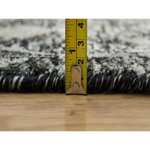 8'10"x11'10" Roasted Cashew Brown, Wool and Silk Sickle Leaf Design with Accents of Black, Oriental Rug FWR541410