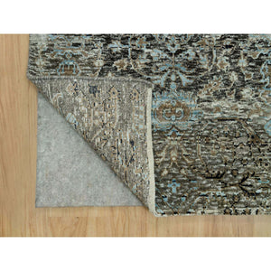 2'8"x23'10" Cobblestone Gray, Hand Knotted Transitional Persian Influence Erased Medallion Design, Silk With Textured Wool, Oriental Xl Runner Rug FWR541434
