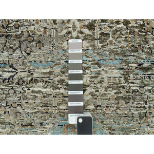 2'8"x23'10" Cobblestone Gray, Hand Knotted Transitional Persian Influence Erased Medallion Design, Silk With Textured Wool, Oriental Xl Runner Rug FWR541434