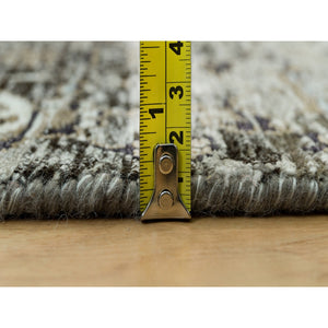 2'8"x23'10" Cobblestone Gray, Hand Knotted Transitional Persian Influence Erased Medallion Design, Silk With Textured Wool, Oriental Xl Runner Rug FWR541434