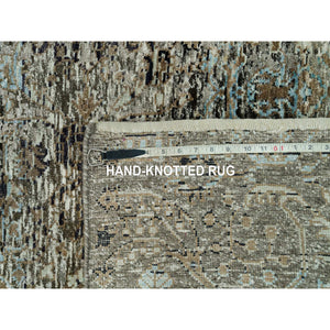 2'8"x23'10" Cobblestone Gray, Hand Knotted Transitional Persian Influence Erased Medallion Design, Silk With Textured Wool, Oriental Xl Runner Rug FWR541434