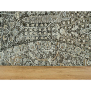8'x8' Shades On Gray, Willow And Cypress Tree Design Silk With Textured Wool Hand-Knotted Round Oriental Rug FWR541476