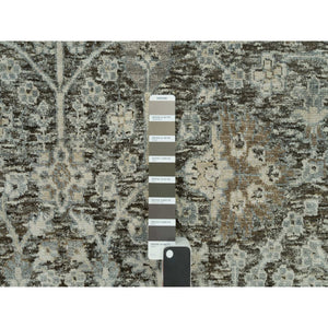 8'x8' Shades On Gray, Willow And Cypress Tree Design Silk With Textured Wool Hand-Knotted Round Oriental Rug FWR541476