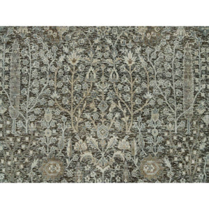 8'x8' Shades On Gray, Willow And Cypress Tree Design Silk With Textured Wool Hand-Knotted Round Oriental Rug FWR541476