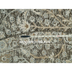 8'x8' Shades On Gray, Willow And Cypress Tree Design Silk With Textured Wool Hand-Knotted Round Oriental Rug FWR541476