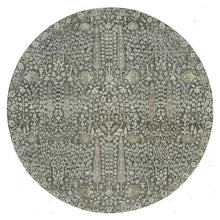 Load image into Gallery viewer, 10&#39;x10&#39; Falcon Gray, Silk With Textured Wool Hand Knotted Willow and Cypress Tree Design, Oriental Round Rug FWR541482