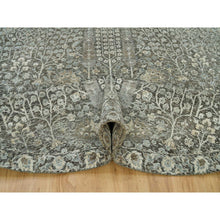 Load image into Gallery viewer, 10&#39;x10&#39; Falcon Gray, Silk With Textured Wool Hand Knotted Willow and Cypress Tree Design, Oriental Round Rug FWR541482