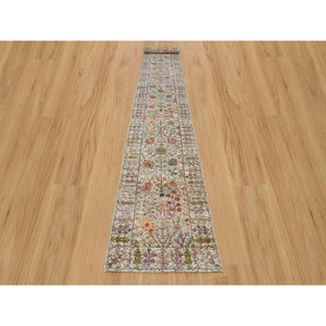 2'8"x19'10" Pristine Beige, Hand Knotted Silk With Textured Wool, Directional Vase All Over Design, XL Runner Oriental Rug FWR541488