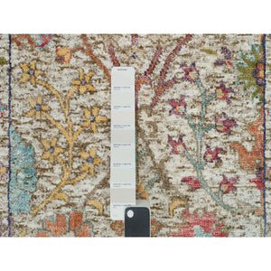 2'8"x19'10" Pristine Beige, Hand Knotted Silk With Textured Wool, Directional Vase All Over Design, XL Runner Oriental Rug FWR541488
