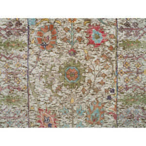 2'8"x19'10" Pristine Beige, Hand Knotted Silk With Textured Wool, Directional Vase All Over Design, XL Runner Oriental Rug FWR541488