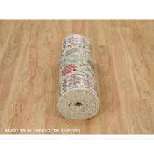 Load image into Gallery viewer, 2&#39;8&quot;x19&#39;10&quot; Pristine Beige, Hand Knotted Silk With Textured Wool, Directional Vase All Over Design, XL Runner Oriental Rug FWR541488