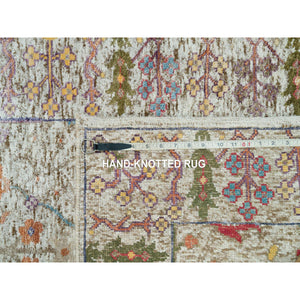 2'8"x19'10" Pristine Beige, Hand Knotted Silk With Textured Wool, Directional Vase All Over Design, XL Runner Oriental Rug FWR541488