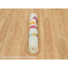 Load image into Gallery viewer, 4&#39;x5&#39;10&quot; Castle Ivory, Modern Abstract Motifs And  Painter&#39;s Brush Strokes, Oriental Wool And Sari Silk Hand Knotted Rug FWR541494