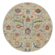 Load image into Gallery viewer, 10&#39;x10&#39; Birch Tan, Hand Knotted, Silk and Textured Wool, Sickle Leaf Design, Oriental Round Rug FWR541500